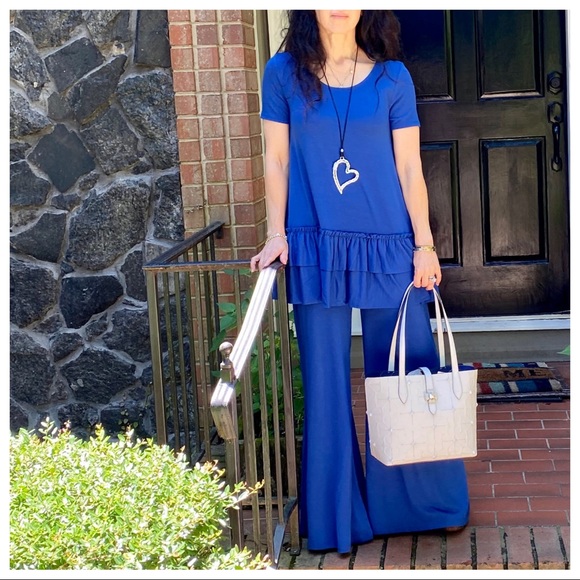 ROYAL BLUE LAYERED HEM SHORT SLEEVES TUNIC TOP - Picture 3 of 13